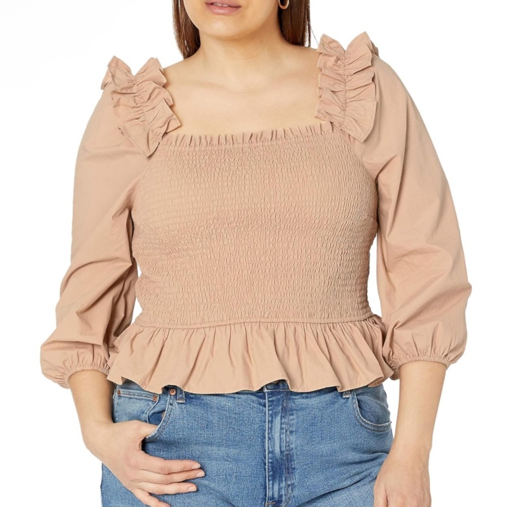 NWT The Drop Tan Marisol Ruffled Smocked Top Size M - Picture 4 of 4